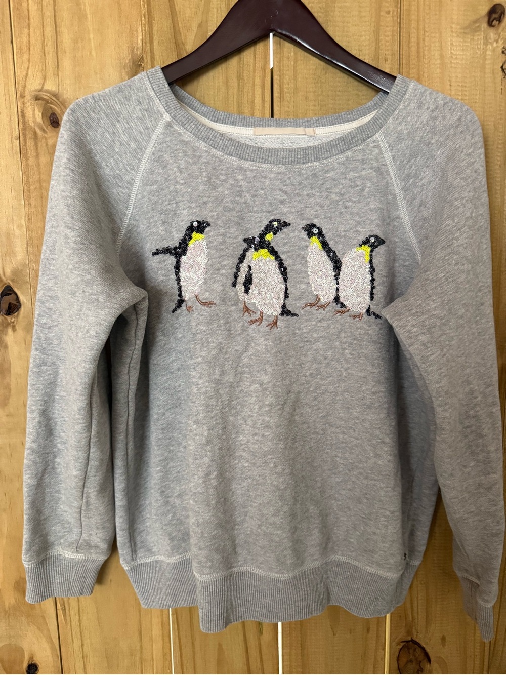 American Eagle Outfitters Gray Crewneck Sweatshirt with Sequin Penguin Motif